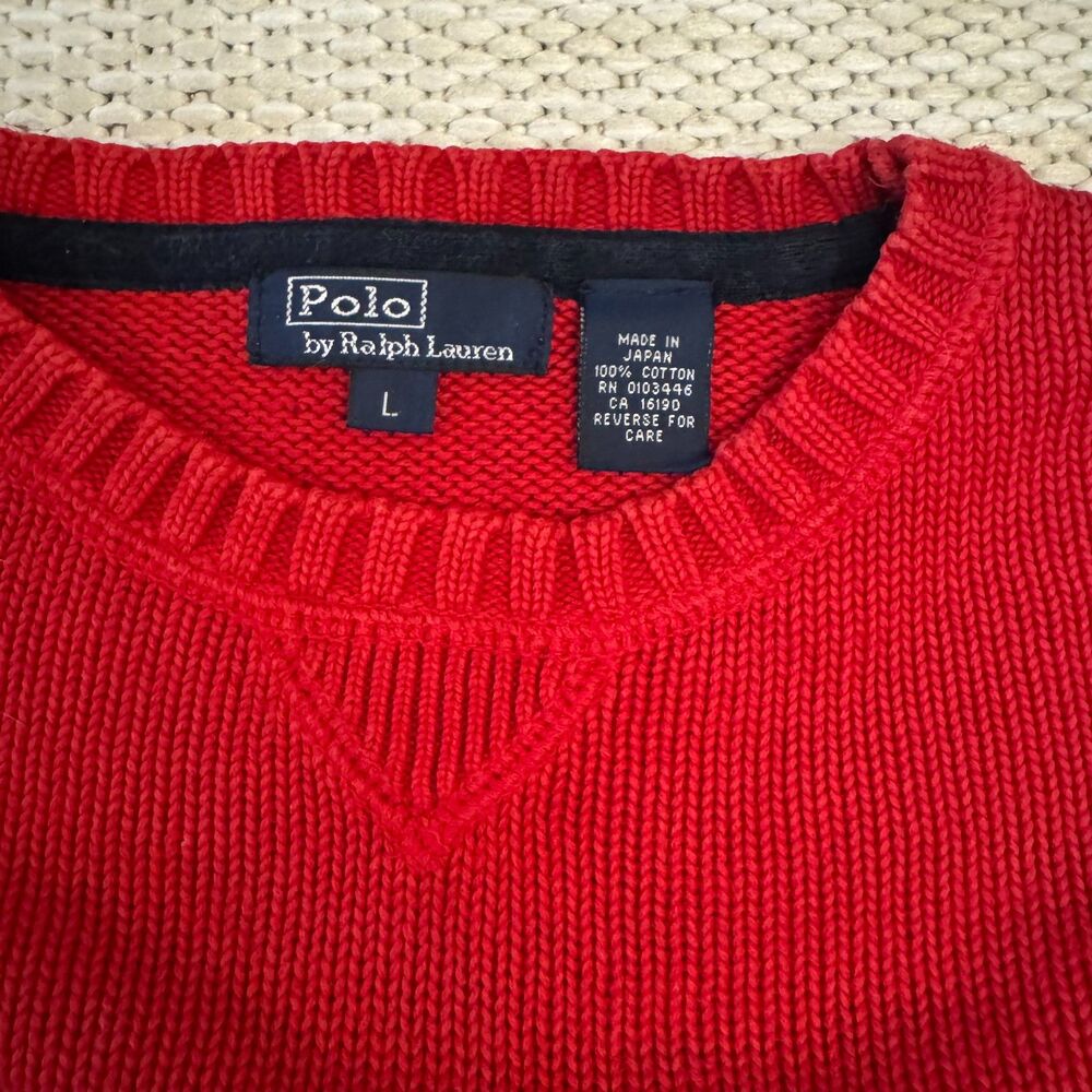 Vintage 90's Polo by Ralph Lauren Red Sweater, Large, 100% Cotton, Made in Japan - Picture 2 of 8